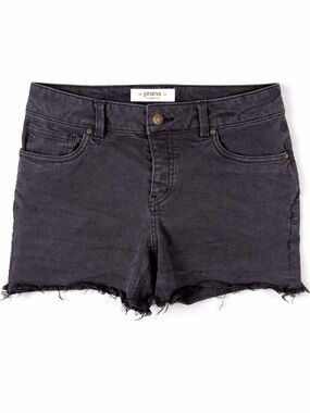 prAna Charcoal Gray Denim Cutoff Shorts Raw Hem Mid Rise Multi Button Fly Summer